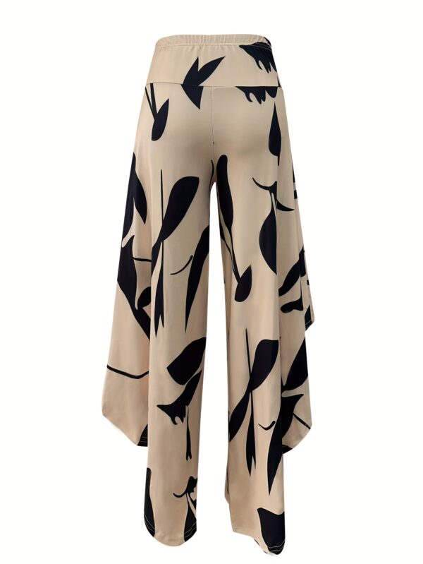 Women's Casual Loose-Fit Abstract Leaf Print Pants - Black & Beige, Medium Stretch, Machine Washable, All-Season Comfort for Casual Attire - Image 4