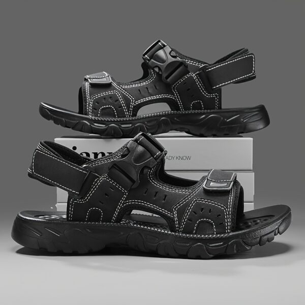 Men's Summer Sandals - Cushioned EVA Sole, Non-Slip Outdoors/Beach/Casual Shoes - Lightweight Breathable Sandals for Everyday & Formal Wear - Black, Sleek Strap Design, Adjustable Strap Footwear