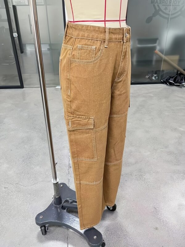 Women'S Y2K/Kpop Inspired Color Block Loose-Fit Cargo Jeans, Casual Straight Leg Long Pants with Flap Pockets, 100% (73%, 25% Polyester, 2% Elastane), All-Season Woven Fabric, 415g/m² - Regular Fit - Image 9
