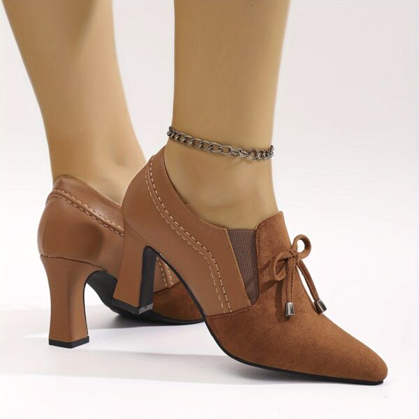 Women's Sexy Mary Jane High Heels with Bow Detail - Pointed Toe Block Heel, Lightweight Synthetic Cover & Cover Upper, All-Season Comfort for Casual & Formal Occasions, Elegant Shoe Design, Durable TPU Sole