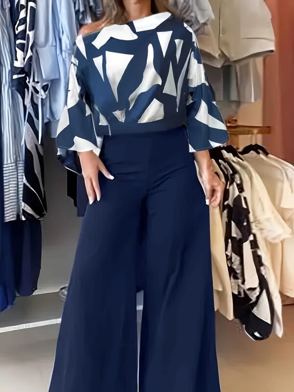 Off-the-Shoulder Mid-Sleeve Top with Elastic Waistband Flared Pants 2pcs Set for Women