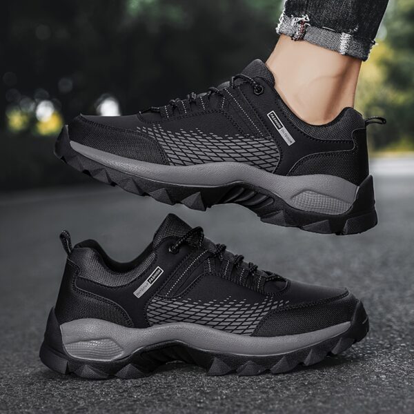 Men'S Breathable Hiking Shoes - Lightweight, Non-Slip Sole, Durable for Outdoor Trekking and Trail Running, Black Mesh Upper with Faux Cover Sole, Lace-Up Closure, EVA Cushioned Sole, Trail Running Shoes | Sleek Hiking Footwear | Durable EVA Sole - Image 4
