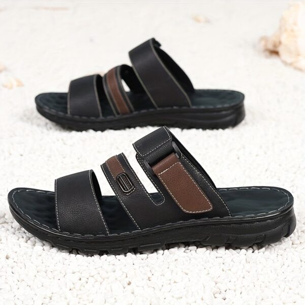 2025 New Men'S Double Buckle Sandals - Color Block Non-Slip Outdoor Casual Shoes, Men'S Hard Sole Beach Shoes, Breathable and Durable Bathroom Slippers, Calm Style Sport Sandals - Image 3