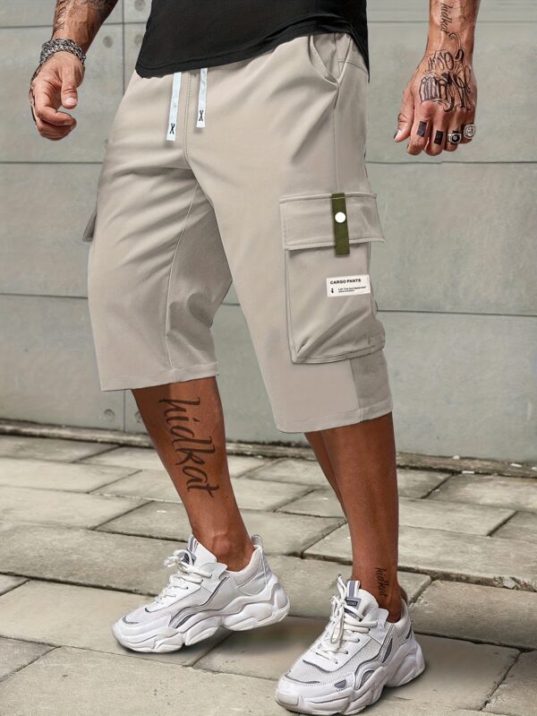 1pc Men's Fashionable and Casual Utility Capri Pants for Summer with Drawstring at the Waist, Large Pockets and Three-quarter pants - Image 10