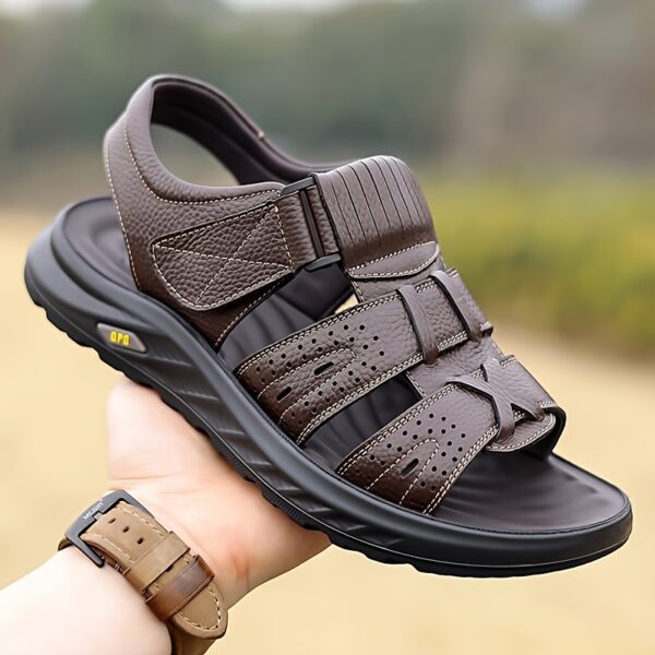 summer 2025 Men's lightweight Genuine Leather sports sandals with adjustable buckle straps, featuring exquisite Genuine Leather uppers and anti-slip durable soles. Available in 3 colors for all-day comfort and breathability, suitable for daily wear and outdoor commuting. Offers a full range of sizes (9 options) to fit various foot types, including water-friendly designs at an excellent value - Image 5