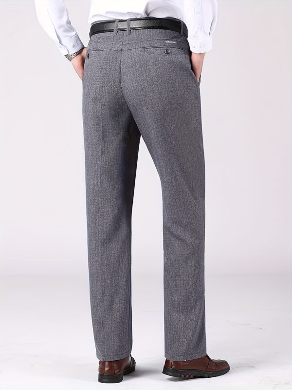Men'S Light Gray Casual Pants with Black Belt - Straight-Leg, Zipper Fly, Regular Fit, Non-Stretch Fabric, Perfect for Spring & Summer Outings, Spring Summer Pants | Belted Waistband | Polyester Blend - Image 8