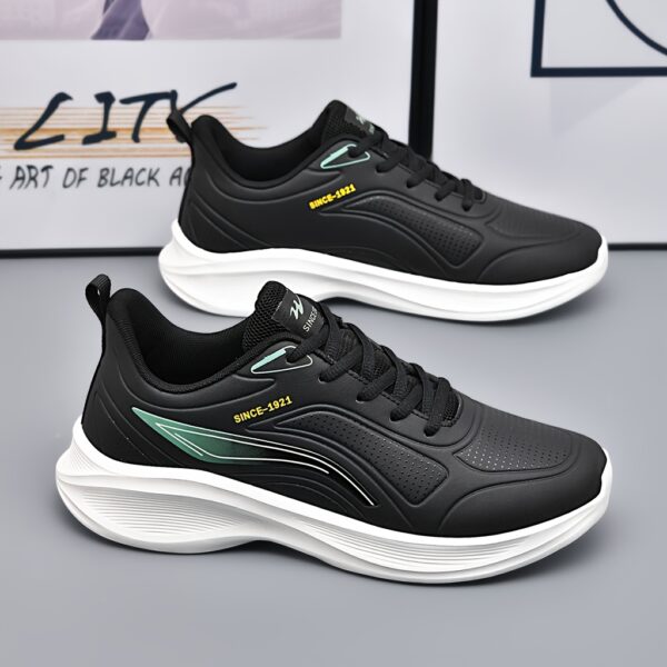 [1pair Water-Resistant Men'S Sneakers] Men'S Fashion Sneakers, Water-Resistant Synthetic Low-Top Running Shoes, Lace-Up Casual Sports Footwear, with Fabric Insole and MD Sole, for Daily Wear - Image 2