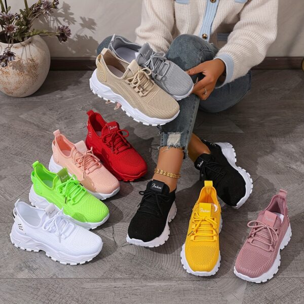 SIGUJK Women's Breathable Knit Sneakers - Lightweight Casual Walking Shoes with Cushioned PU Sole, White Low-Top Lace-Up Design for All-Season Outdoor Comfort, Shoes Sneakers, Sleek Sporty Design, Microfiber Construction, Everyday Footwear, Durable Footwear, Daily Commuters - Image 2