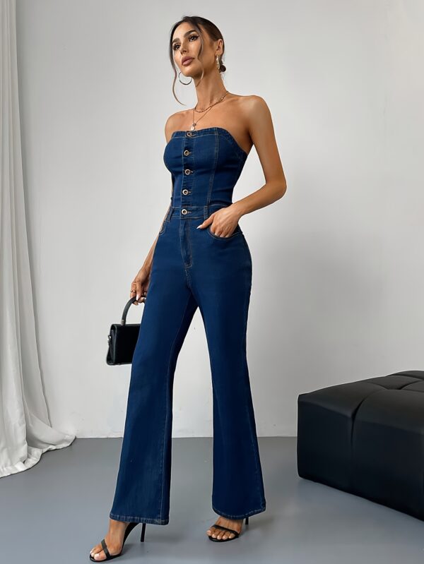 Women's Vintage Jeans - Elegant One-Piece Outfit, Stretchy Non-See-Through Pants for Parties, Everyday & Formal Events - All-Season Sexy Jumpsuit - Image 2
