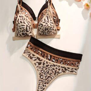 3pcs European and American Leopard Print Front-Button Women's Lingerie Set, Suitable for Daily Use, Multi-Pack S-XL, Seasonally Versatile