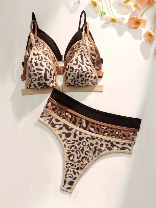 3pcs European and American Leopard Print Front-Button Women's Lingerie Set, Suitable for Daily Use, Multi-Pack S-XL, Seasonally Versatile
