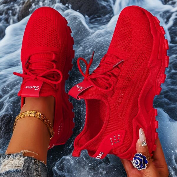 Plus Size Women's Lightweight Breathable Fabric Casual Sneakers - Stability Support Soft PU Sole, Vibrant Red All-Season Walking Shoes for Outdoor Travel & Daily Wear