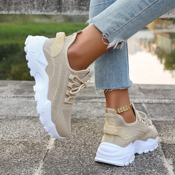 SIGUJK Women's Breathable Knit Sneakers - Lightweight Casual Walking Shoes with Cushioned PU Sole, White Low-Top Lace-Up Design for All-Season Outdoor Comfort, Shoes Sneakers, Sleek Sporty Design, Microfiber Construction, Everyday Footwear, Durable Footwear, Daily Commuters - Image 8