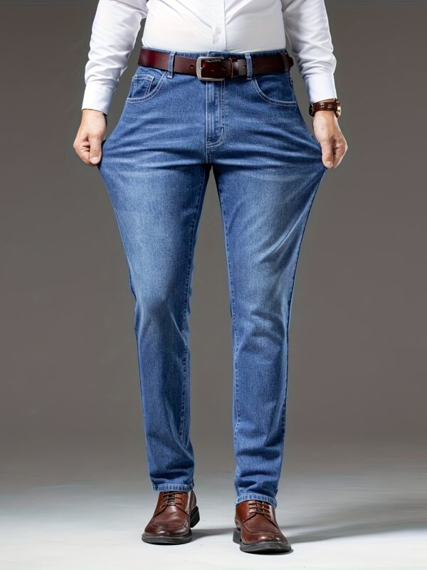 Men's Light Blue Straight Leg Jeans - Casual Business Denim, Mid-Rise, Stretch Fit, Versatile & Comfortable for Casual Attire - Image 4