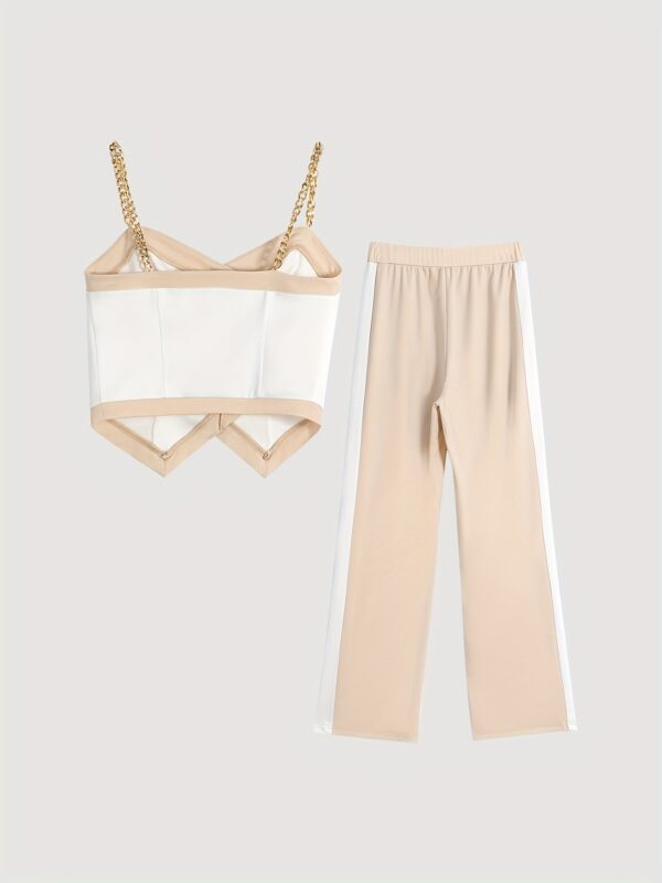 New Fashionable Slimming Color-Blocking Double-Buckle Suspender Straight Pants - Image 10