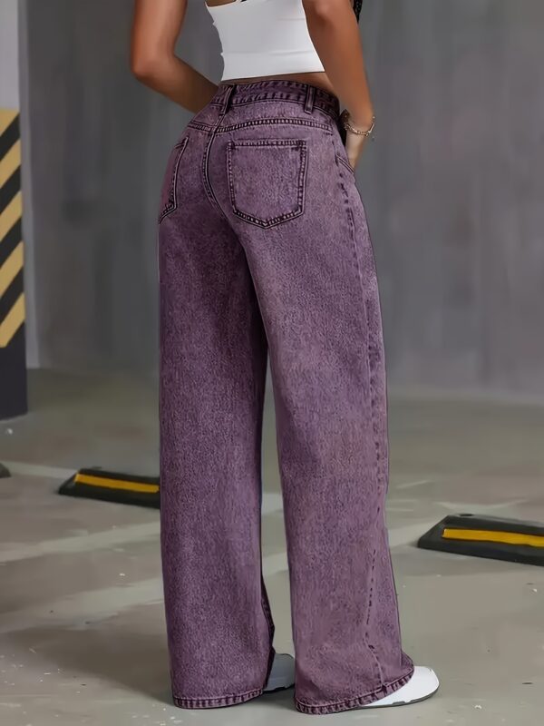 Women'S Stretchy Purple Denim Jeans - Elegant Straight-Leg Casual Pants with Pockets, Comfortable All-Season Wear for Work, Dates, Shopping, Camping & Casual Attire, Versatile Fashion, Medium Elasticity - Image 8