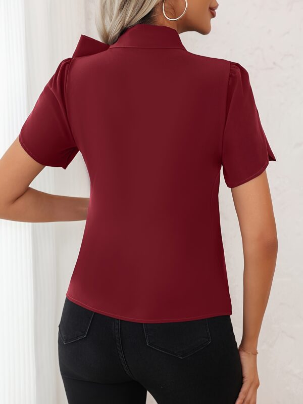 Elegant Women'S Bow Tie Bell Sleeve Blouse - Solid Color Tie-Front Shirt with Flared Cuffs, Versatile Casual to Dressy Top for Spring Summer Fall, Seasonal Fashion, Quality Fabric Shirt - Image 7