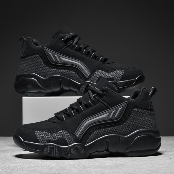 Men's Casual Sporty Sneakers - High Quality PU Upper, Non-Slip Rubber Sole with Cushioned Comfort & Inner Arch Support, Low-Top Lace-Up Design for All-Day Wear (Black/White) - Spring/Fall/Winter Seasonal Versatility, Comfortable Walking Shoes | Modern Sneakers | Sturdy Sole Footwear - Image 2