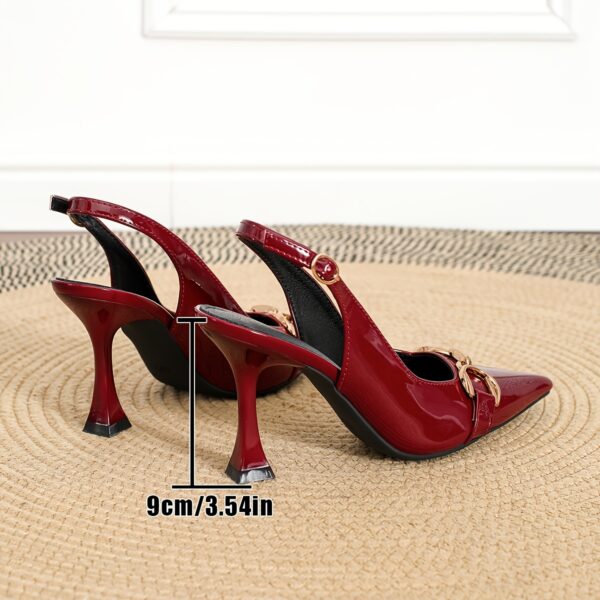 1 Pair Elegant Solid Color Pointed Toe Stiletto Pumps, Metal Buckle Accent, All-Season Slip-On High Heels for Weddings, Parties, And Work - TPU Sole, Man-Made Materials, Suitable for Women - Image 7