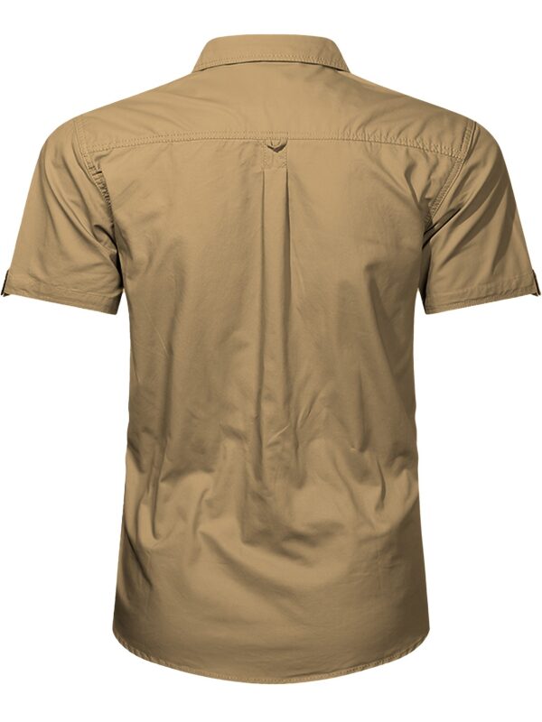 Men'S Cotton Solid Short Sleeve Shirt, Casual Lapel Collar Button Up Top with Multi Pockets, Summer Outdoor Leisure Wear - Image 8