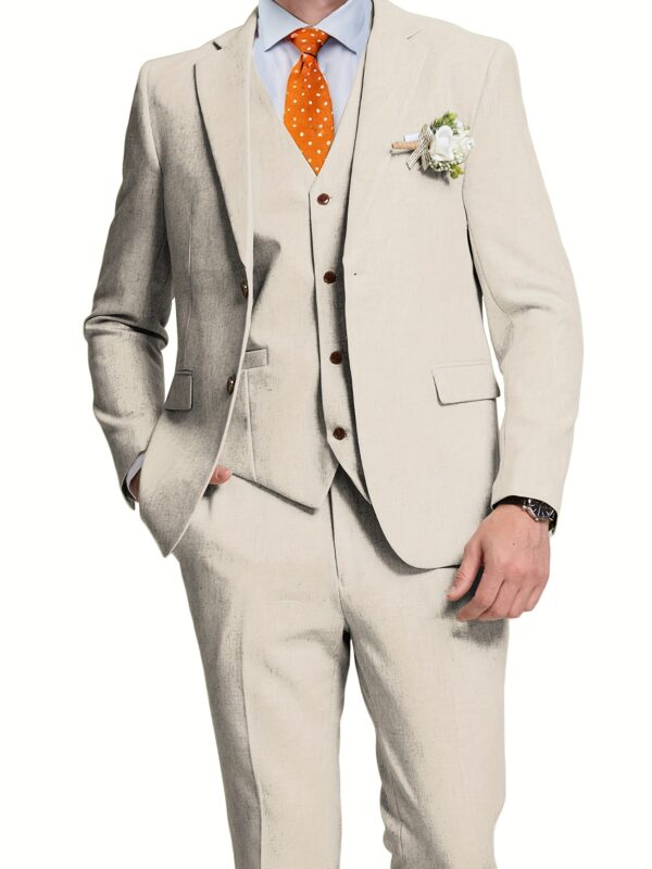 Men'S Cotton And Linen Three-Piece Suit, Two Buttons, Shengxin Fabric, Wash Label, 55% Linen, 45% Cotton - Image 2
