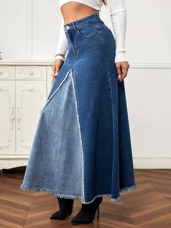 European and American Women's long spliced half skirt with umbrella-shaped fringe A-line dress - Image 2