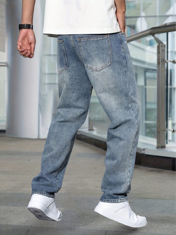 Men's Casual Stretch Denim Pants - Classic Regular Fit, Water-Washed Texture, All-Season Comfort, Machine Washable Solid Color Jeans for Casual Attire, Casual Casual Attire | Classic Blue Jeans | Easycare Jeans - Image 8