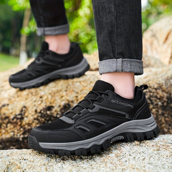 Men's All-Season Breathable Non-Slip Hiking Shoes, Comfortable Low-Top Lace-Up Sneakers with Rugged Tread for Outdoor & Casual Wear, Black, Sizes 7-14 - Image 2