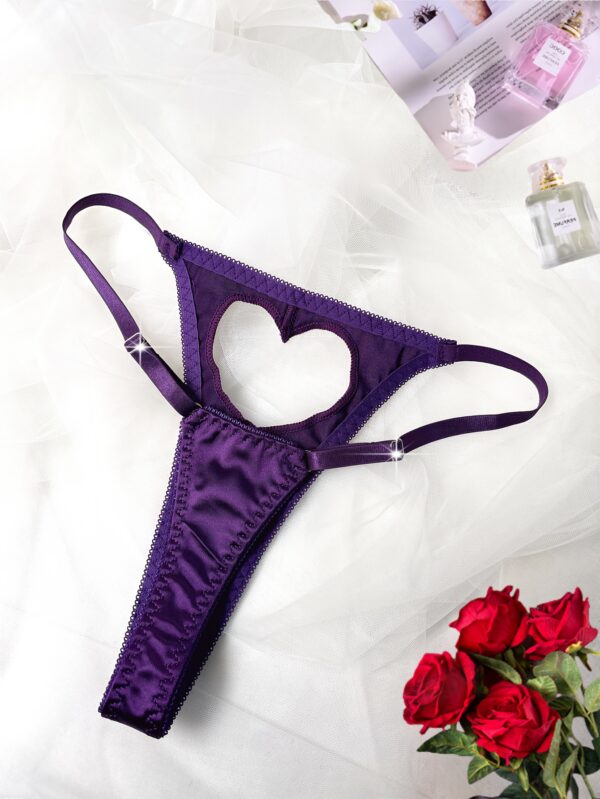 Solid Color Hollow Heart Romantic Adjustable Triangle Panties, Sexy Thong - Image 5