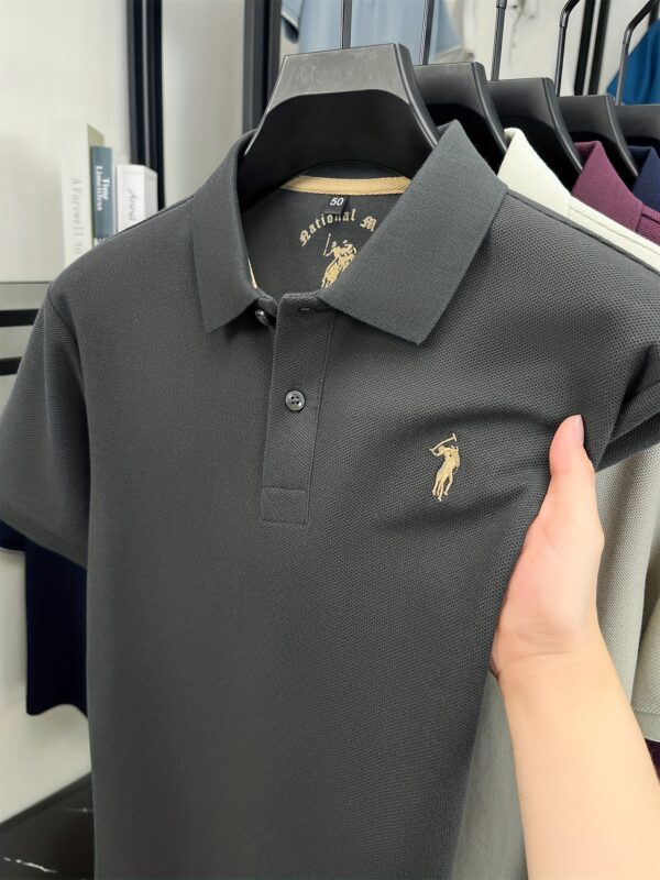 CRRTMARO Men's 100% Cotton Shirt - Casual Short Sleeve Summer Top with Embroidered Logo & Contrast Collar, Dark Green & Golden Button-Up Regular Fit - Image 10