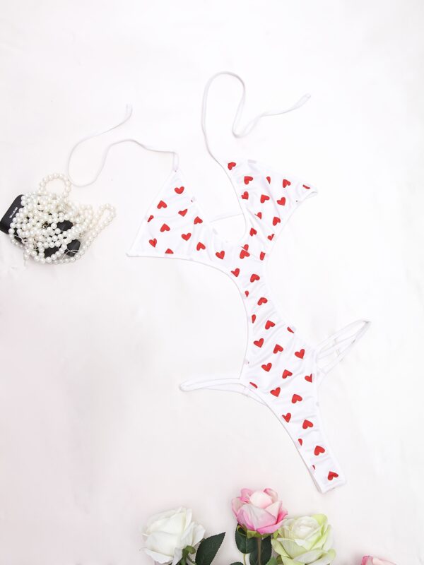 1pc Women'S Sexy Heart Pattern Strapless Bodysuit, Polyamide 90% Elastane 10% Knit Fabric, Love Themed Lingerie Set for Adults - Image 7