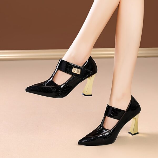 Elegant Plus Size Mary Jane Pumps - Pointed Toe, Mid-Block Heel, Slip-On with Metallic Buckle, Synthetic Cover Inner, Rubber Sole, All-Season Comfort Shoes, Comfortable Solewear | Elegant Footwear | Durable Rubber Sole, Ladies Shoes - Image 3