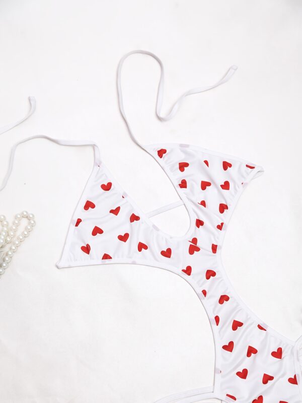 1pc Women'S Sexy Heart Pattern Strapless Bodysuit, Polyamide 90% Elastane 10% Knit Fabric, Love Themed Lingerie Set for Adults