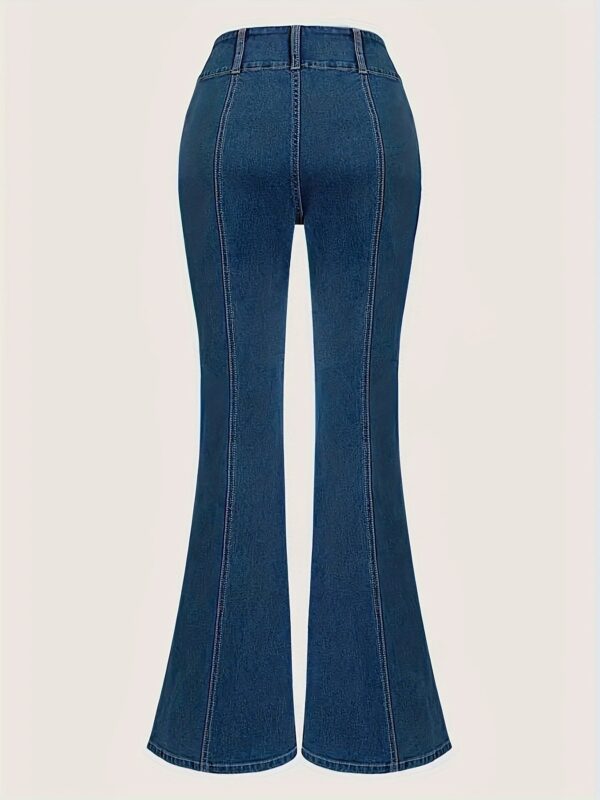 1pc Women'S High Waist Stretchy Solid Color Denim Flare Jeans, Casual Style with Pockets, All-Season Long Length Woven Pants - Image 10
