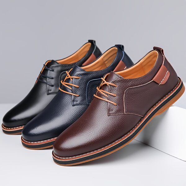 Men'S Genuine Cow Faux Leather Dress Shoes - Sleek Lace-Up Business Casual Footwear with Non-Slip Rubber Sole, Available in Navy Blue, Black, Olive Green, and Brown, All-Season Comfort, Faux Leather Lining, Perfect for Work, Parties, and Casual Attire, Versatile Dress Shoes | Sleek Shoe Design | Shoes - Image 2