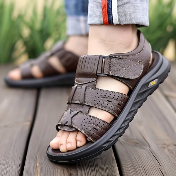 summer 2025 Men's lightweight Genuine Leather sports sandals with adjustable buckle straps, featuring exquisite Genuine Leather uppers and anti-slip durable soles. Available in 3 colors for all-day comfort and breathability, suitable for daily wear and outdoor commuting. Offers a full range of sizes (9 options) to fit various foot types, including water-friendly designs at an excellent value - Image 12