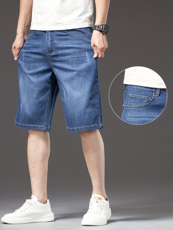 Men'S Light Blue Denim Shorts - High-Quality Stretch Fabric, Slim Fit Straight Leg, Casual Business Style with Pockets, Summer 2025 Collection, Versatile and Fashionable, Jean Shorts - Image 9