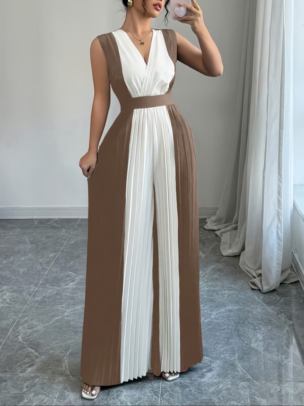 Women'S V-Neck Belted Wide-Leg Pleated Jumpsuit, Perfect for Casual Elegance in Commuting And Vacation Outfits. - Image 7