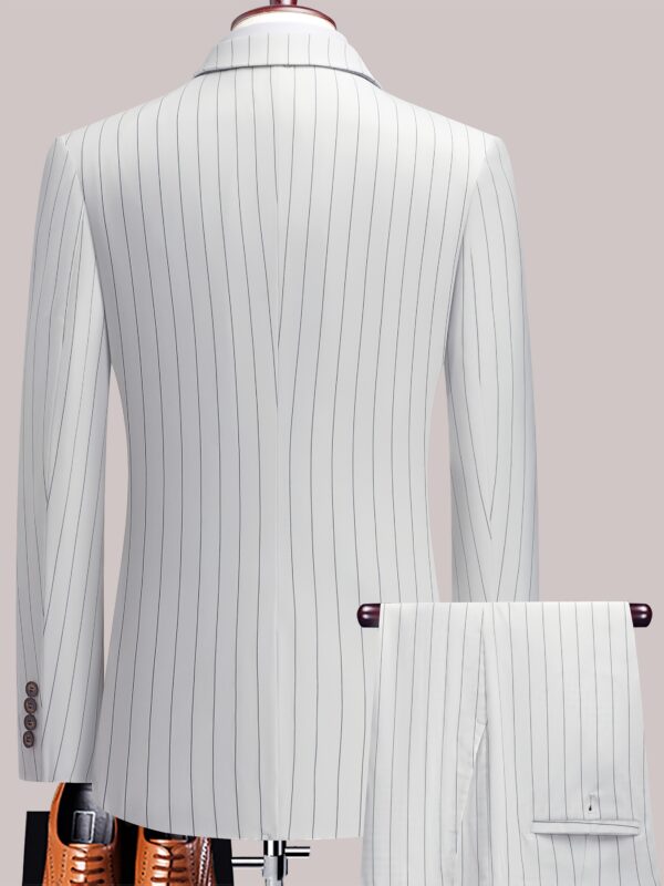 Men'S Striped Suit Set for Business Casual And Formal Events, Featuring a Lightweight Design Suitable for Spring And Autumn. The Two-Piece Suit Is Durable, Wrinkle-Resistant, And Does Not Adhere to Hair, with a Double Button Closure. - Image 8