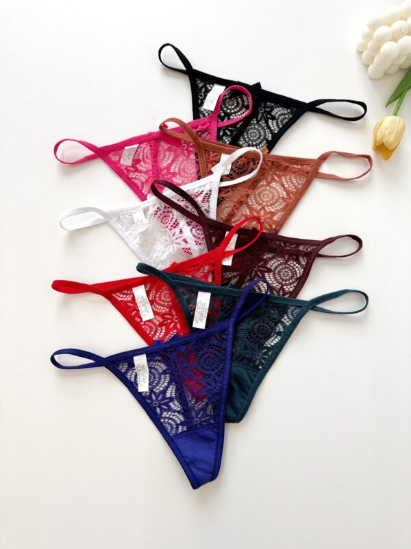 8pcs New Thin Strap Seamless Low Waist Women's Thong Sexy Hot Hollow Pure Desire Panties Bowknot See-through Thin Comfortable Breathable Bikini T-Pants - Image 3