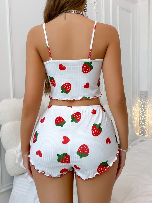 Strawberry Print Suspenders And Shorts Pajamas Set for Women Suitable for Summer - Image 8