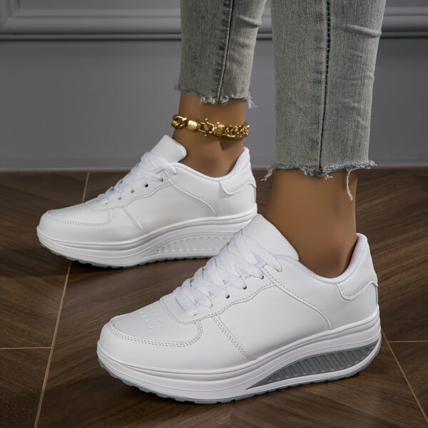 Women's Fashion Sneakers, Casual Versatile Platform Shoes, Lightweight Comfortable Breathable Athletic Footwear, Low Top, Solid Color, Regular Toe, Fabric Lining, Lace-Up Closure, MD Sole Material - Image 6