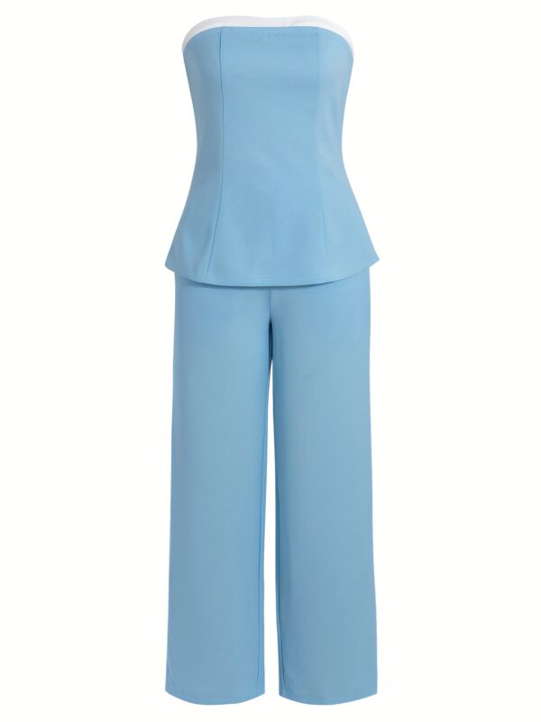 New style of Women'S clothing, new Strapless Contrast Color Sexy Casual Commuting T-Shirt Vest Top, Plus Loose Comfortable Pants, Women'S Pantsuit., Elegant - Image 2