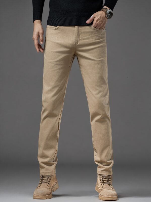 Men'S Classic Mid-Waist Casual Pants - 100% Woven Fabric with Slight Stretch, Solid Color, Button Fly, Regular Fit for Spring/Fall - Comfortable for Work, Weekend, and Business Occasions - Image 5