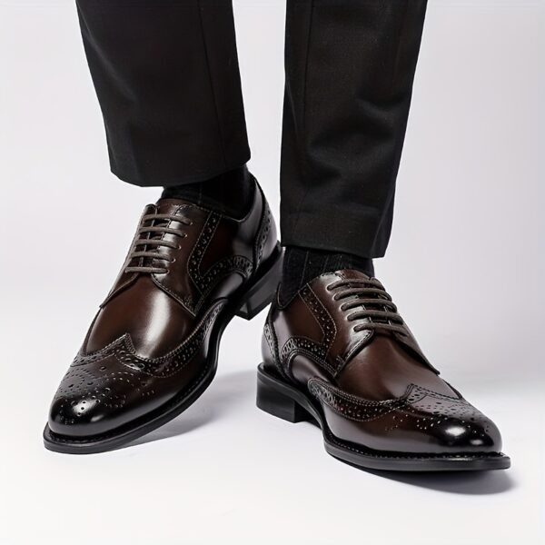 Men's Split Cow Leather Upper Wingtip Brogue Toe Oxford Shoes, Comfy Non Slip Casual Durable Formal Shoes, Men's Footwear - Image 12