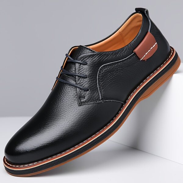 Men'S Genuine Cow Faux Leather Dress Shoes - Sleek Lace-Up Business Casual Footwear with Non-Slip Rubber Sole, Available in Navy Blue, Black, Olive Green, and Brown, All-Season Comfort, Faux Leather Lining, Perfect for Work, Parties, and Casual Attire, Versatile Dress Shoes | Sleek Shoe Design | Shoes - Image 3
