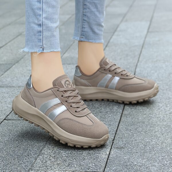 Women'S Casual Sports Shoes, MD Shock-Absorbing Sole, Canvas Upper, Comfort Fabric Lining, All-Season Striped Lace-Up Sneakers with Plain Toe Design - Image 5