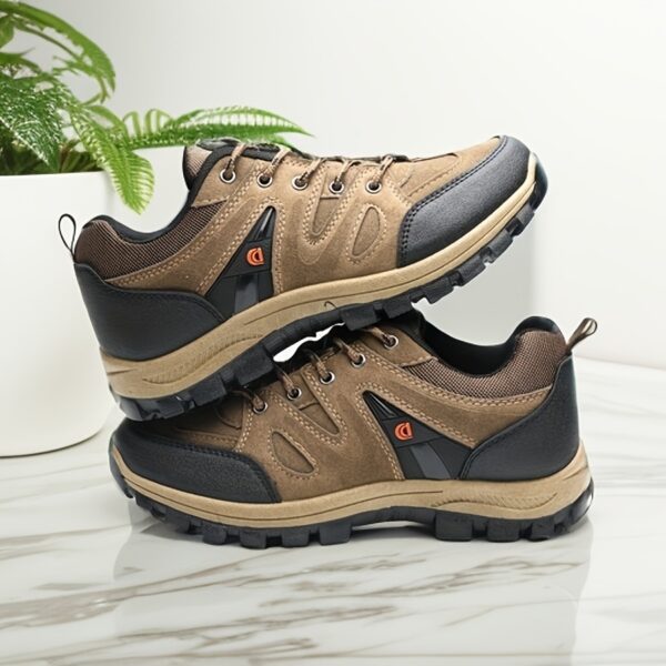 Men's Lightweight Breathable Hiking Shoes - Non-Slip Outdoor Trekking Sneakers with Soft PVC Sole, Brown & Blue Design for Spring/Summer/Fall Casual Wear, Hiking Boots, Casual Trekking Shoes, Breathable Hiking Sneakers, Rugged Sole Footwear - Image 2
