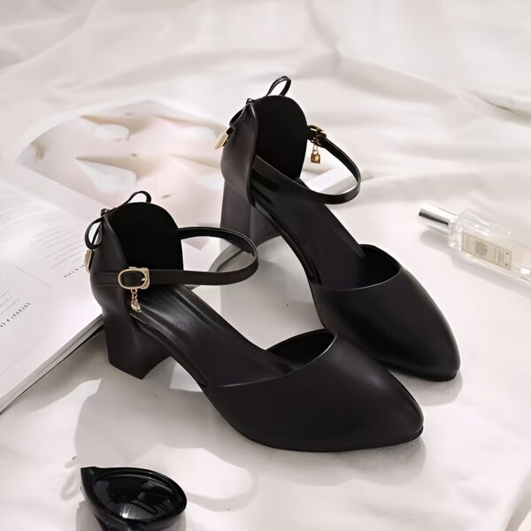 Elegant Women'S Pointed Toe Dress High Heels with Bowknot - Chunky Heel Sandals, Faux Cover, Golden Buckle Strap, Perfect for Summer, Travel, and Wedding Occasions, Wedding Sandals | Elegant High Heels | Synthetic Sandals, Dress Heel - Image 9
