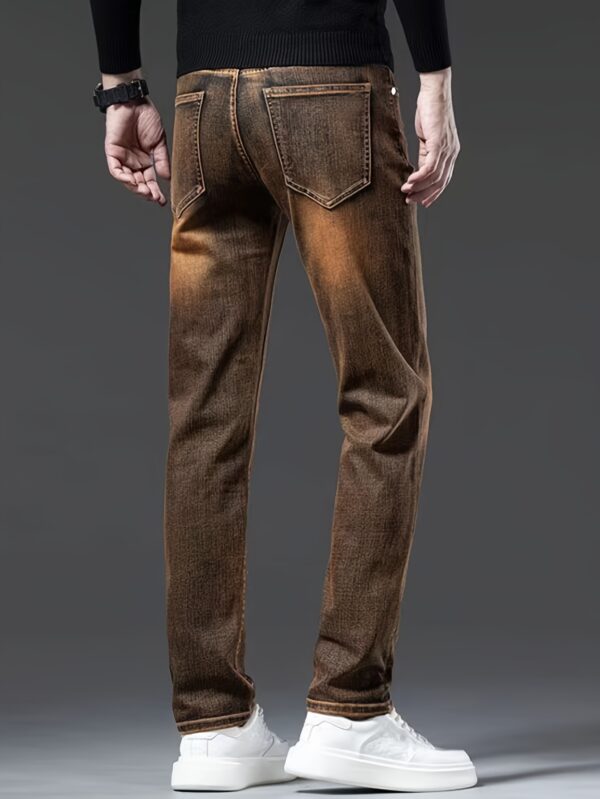 Men's Denim Pants Elastic Simple Denim Long Pants Slimming and Shaping Men's Dark Brown Clothing Multi-Process Men's Pants, Suitable for All Seasons - Image 4